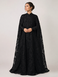 Black Beaded Lace Cape Abaya | Noir by NISA