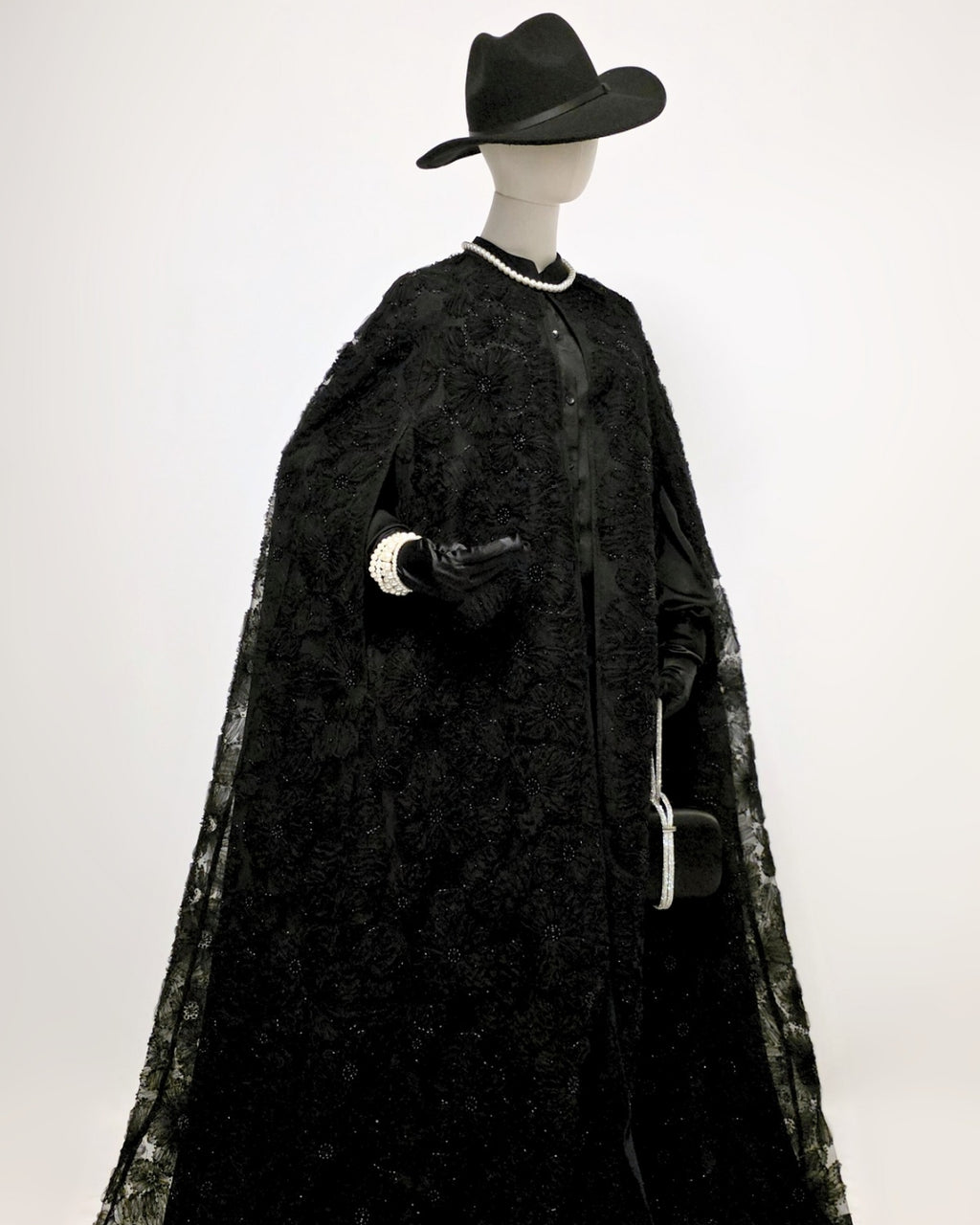 Black Beaded Lace Cape Abaya | Noir by NISA