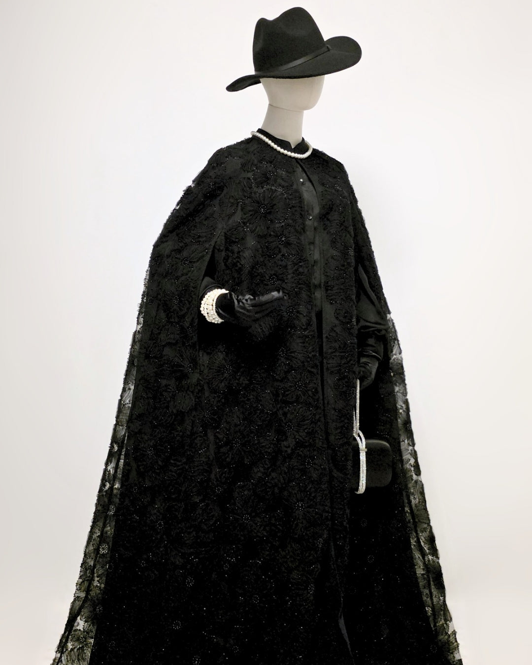 Black Beaded Lace Cape Abaya | Noir by NISA