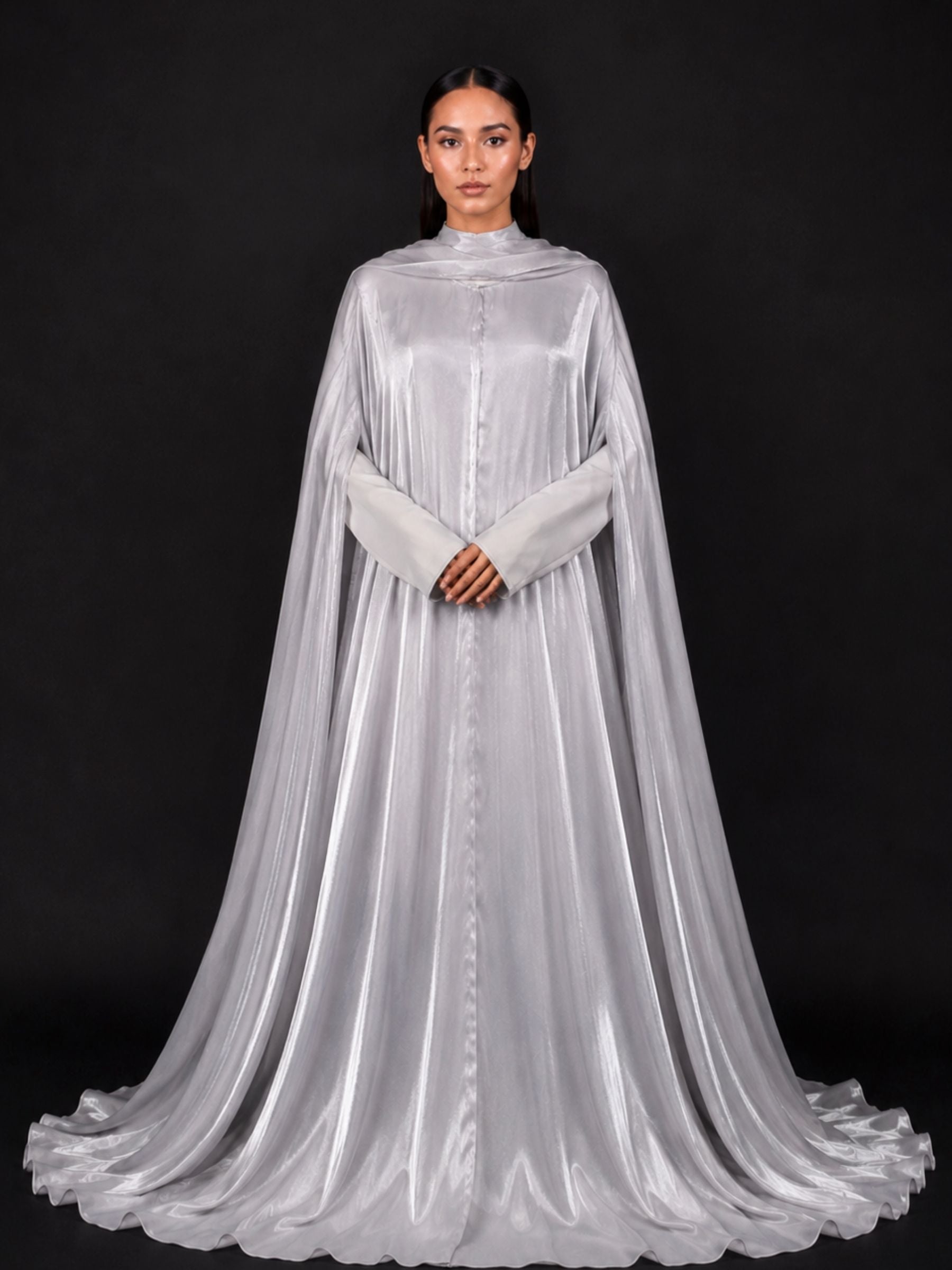 Silver 3-Piece Formal Abaya Set