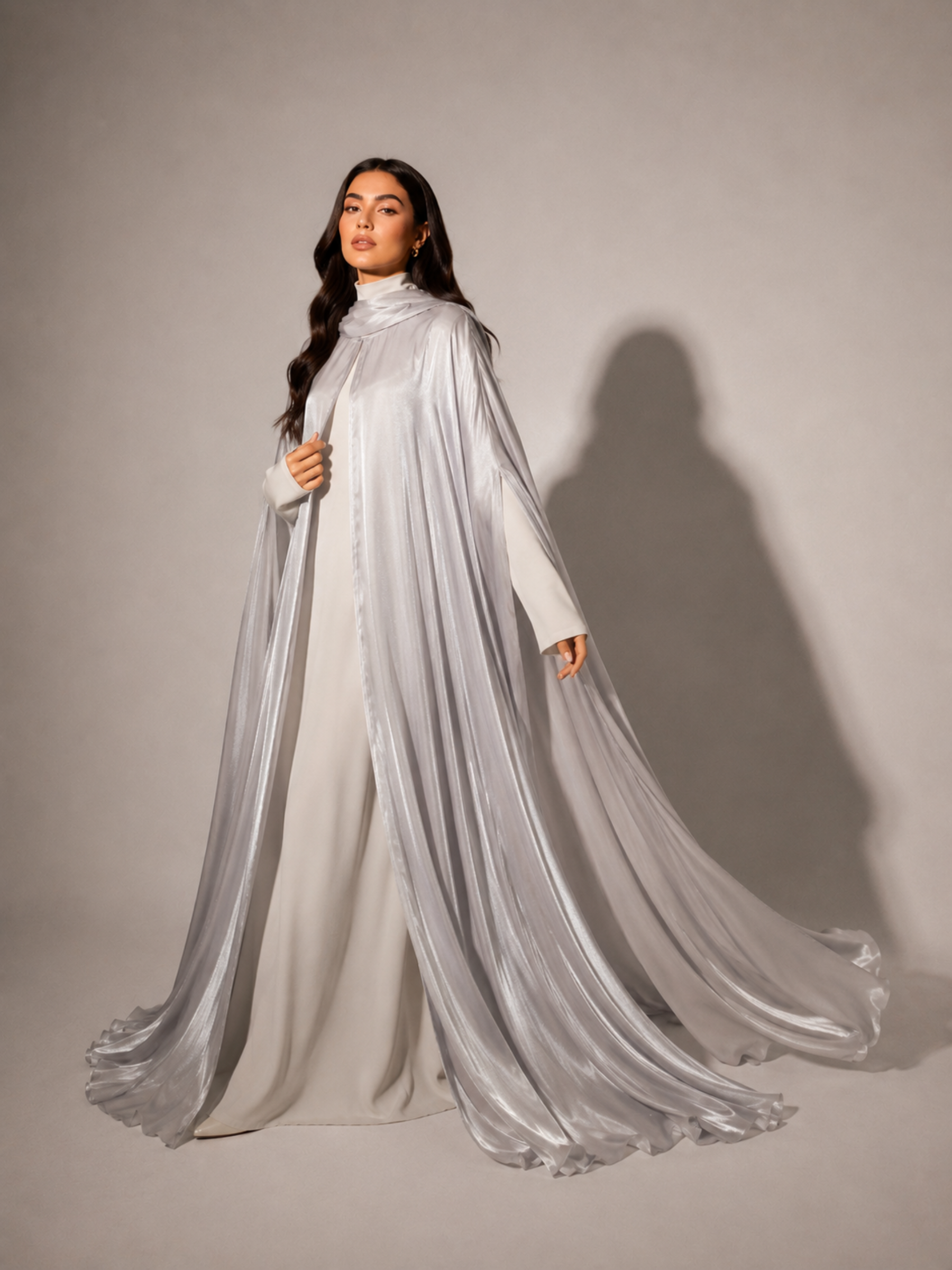 Silver 3-Piece Formal Abaya Set  | Aure by NISA
